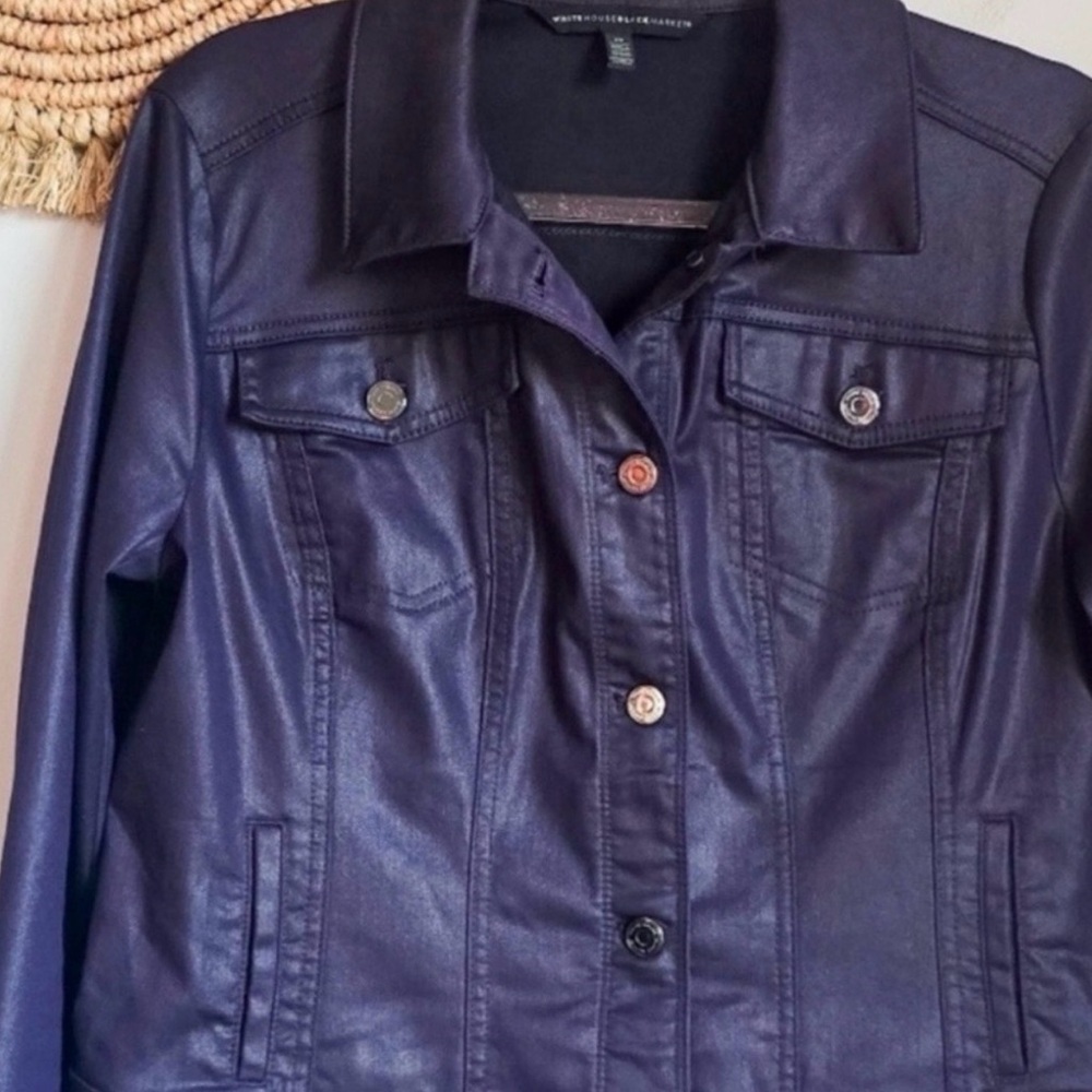 White House black market coated denim Women's Purple faux Leather Jacket - Picture 2 of 3